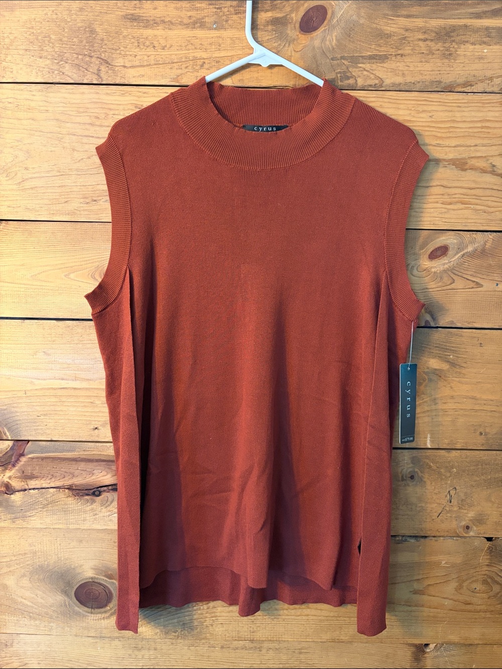Cyrus Sleeveless Mock Neck Tank Top - Rust Orange